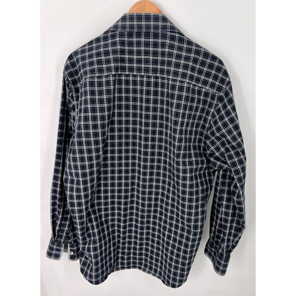 Johnston & Murphy Button-Down Dress Shirt Tailored Fit Blue Squares Men's Large - Picture 3 of 8